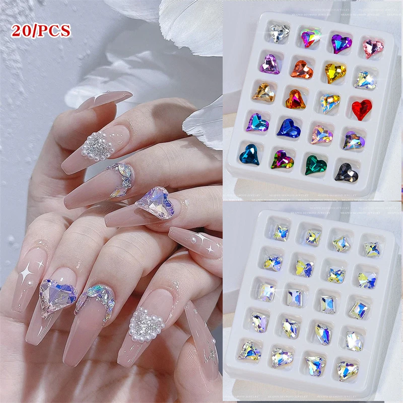 

20pcs Hot Heart-Shaped Nail Art Rhinestones Exquisite Crystal Stone for 3D Nail Decoration DIY Manicure
