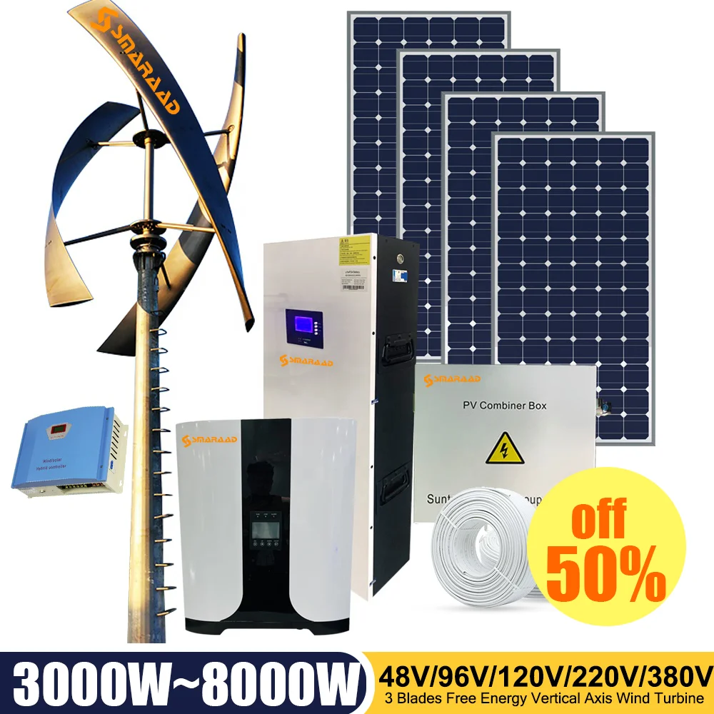 

China Factory High-Power 3KW 5KW 10kw Horizontal Axis Wind Turbine Domestic 48v 96v 120v Off-Grid 220V 380V Grid-Connected Free