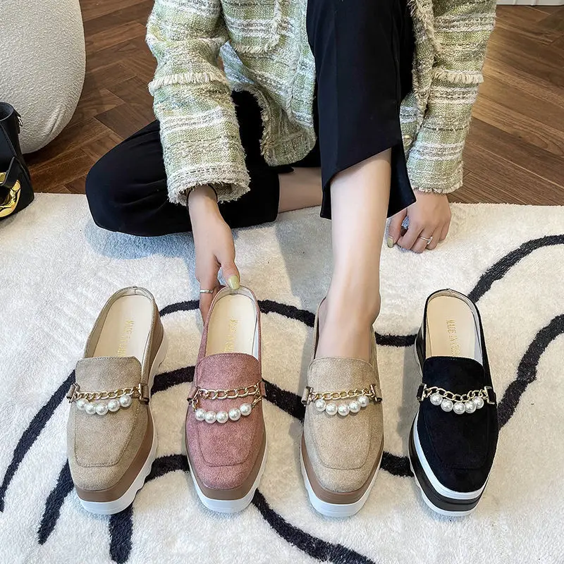 Slippers Ladies Flip Comfortable Rubber Platform Shoes Ladies Casual Round Toe Flat Loafers Flat Autumn Suede Women's Shoes