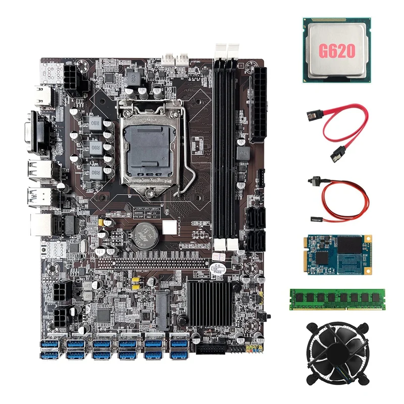Семейная материнская плата для майнинга с 12XPCIE на USB + процессор G620 DDR3 4 ГБ ОЗУ 64 Гб