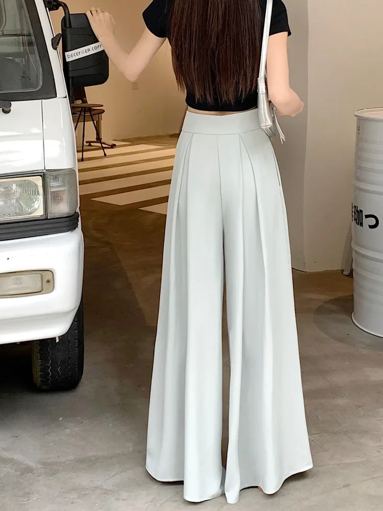 Брюки Женские однотонные плиссированные с завышенной талией дымчатые штаны для