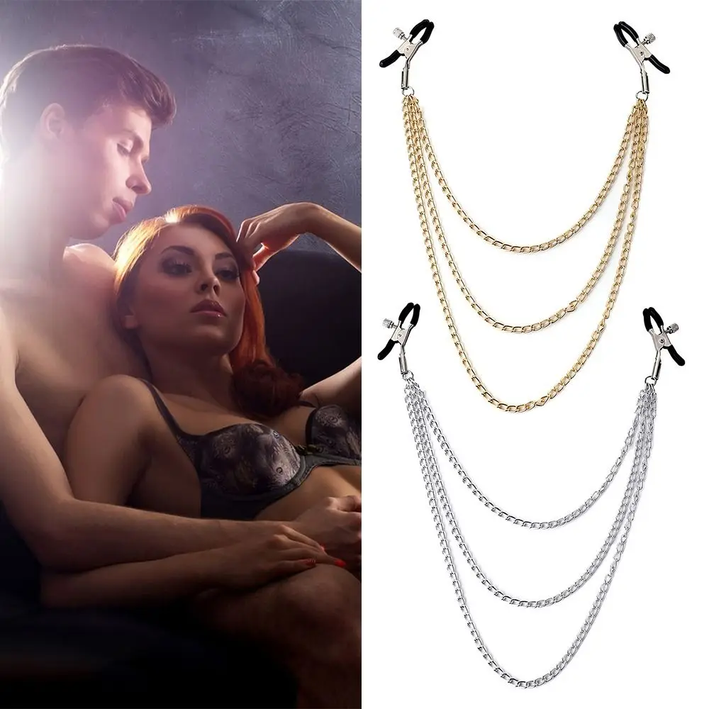 

Women Sexy Body Jewelry Non Piercing Fake Piercing with Body Chains Nipple Clamps Clips Fake Nipple Rings Non-Piercing