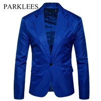 parklees classic royal blue mens blazer 2022 brand new one button slim fit blazer jacket lightweight casual sports coats hombre