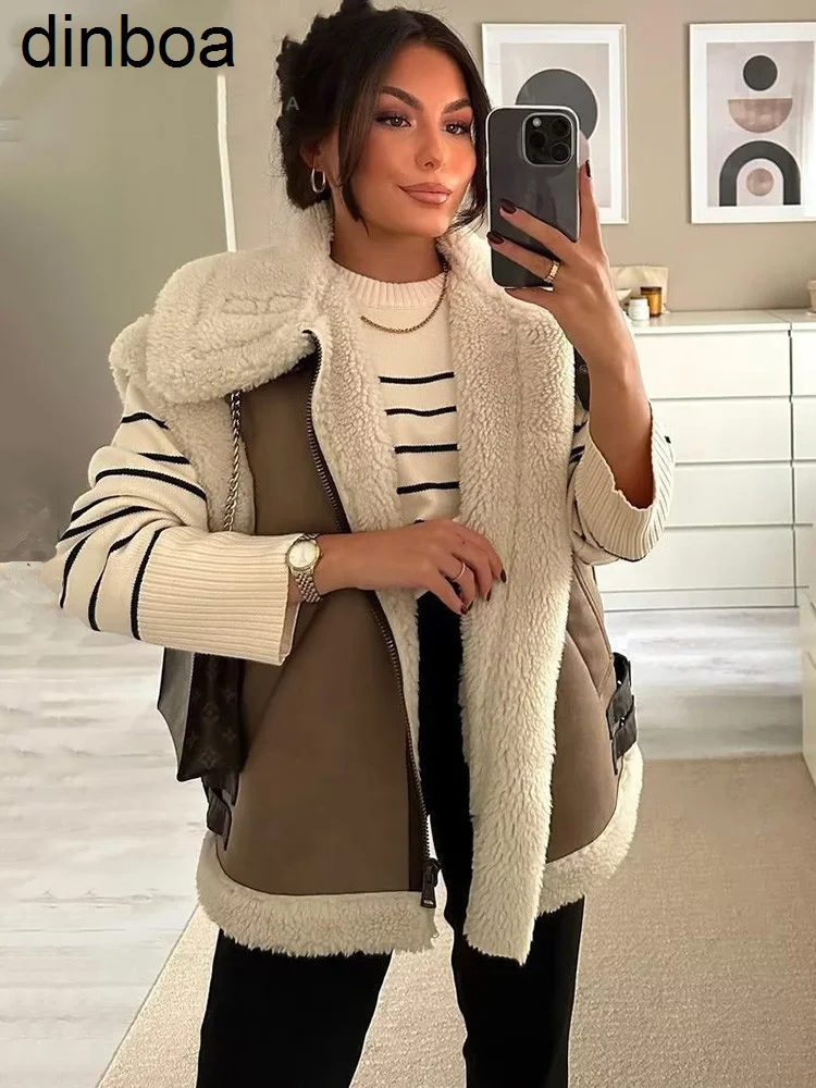 

Dinboa-зимняя Толстая теплая шерстяная куртка 2022 Топ Женская модная комбинация женский безрукавный жилет шикарная теплая уличная одежда