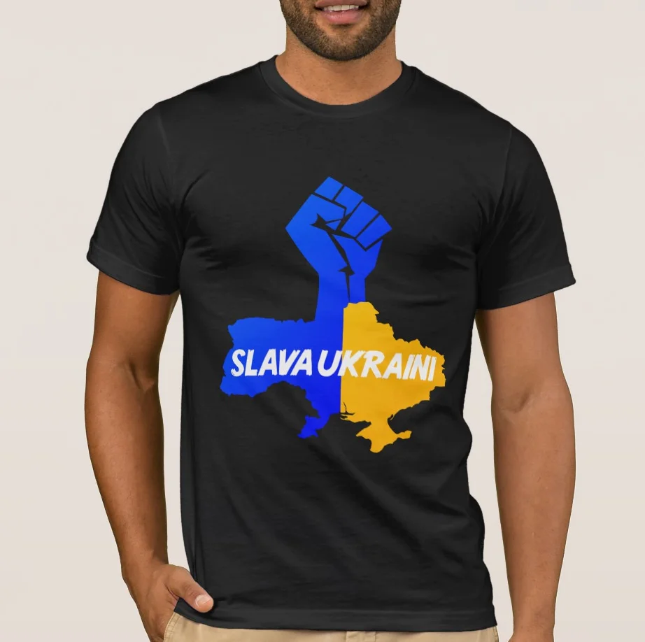 

Slava Ukraini! Solidarity Ukraine Flag Map Fist T-Shirt 100% Cotton O-Neck Summer Short Sleeve Casual Mens T-shirt Size S-3XL