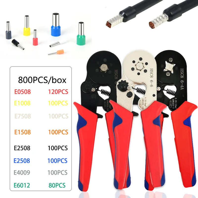 

Ferrule Crimp Tool Terminal Crimping Pliers Crimping Pliers HSC8 6-4/6-6A Adjustable Ratchet Wire And Cable Terminal Power Kit