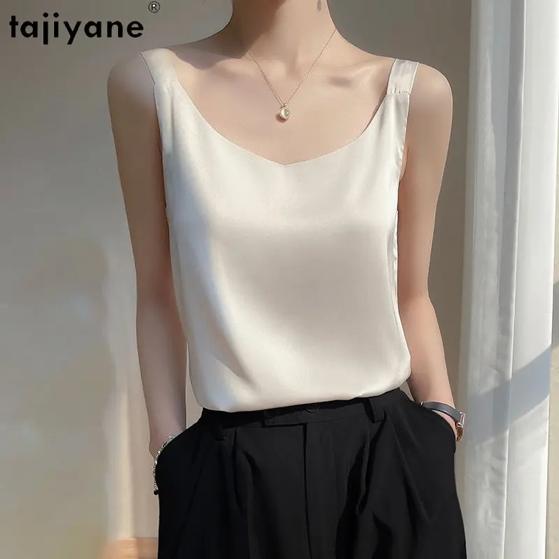

Tajiyane Solid Color Camisole Women's White and Black Top Soft Acetate Tops for Women 2023 New Summer Clothes V-neck Tank Top