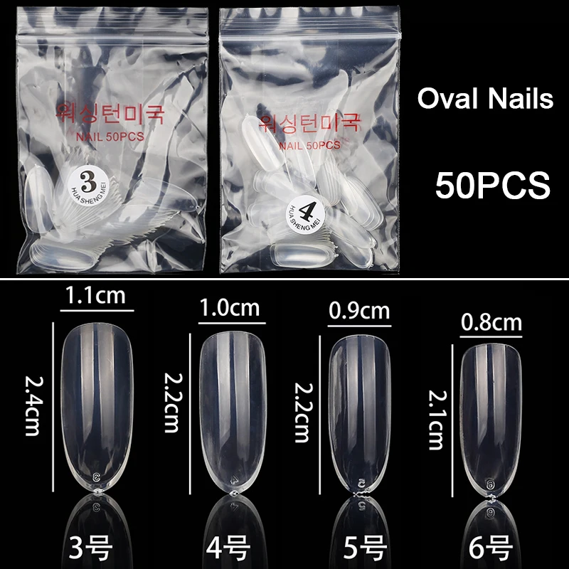 

Накладные ногти, прозрачные, Овальные, длинные Типсы, 50 шт./упак., круглые Типсы, акриловые, полное покрытие, для маникюра и нейл-арта