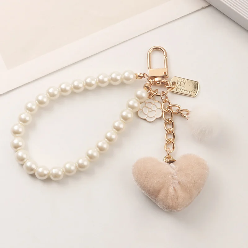 Plush Ball Key Ring Love Mobile Phone Key Chain Soft Artificial Rabbit Hair Ball Car Key Ring Ladies Bag Pendant Charm Jewelry