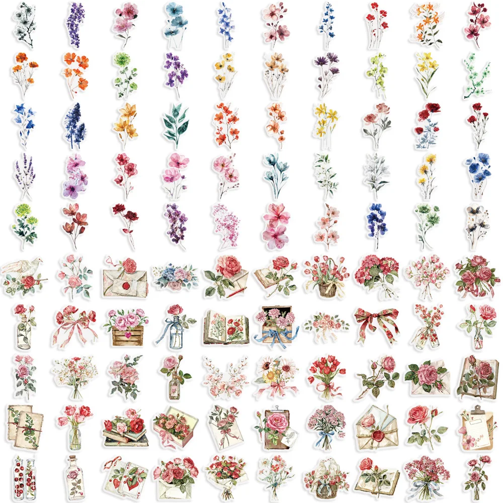 

Набор наклеек с цветами, водостойкие, 100 шт.