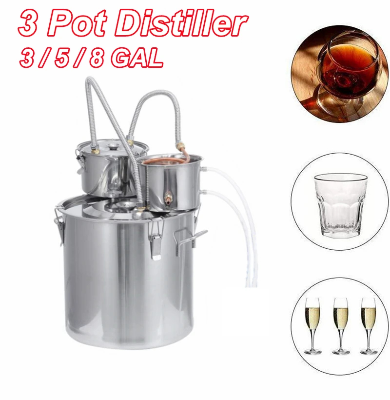 

33/50L 3 Pot Distiller Wine Brewing Machine Alcohol Still Stainless Copper DIY Home Brew Water Wine Essential Oil Brewing Kit