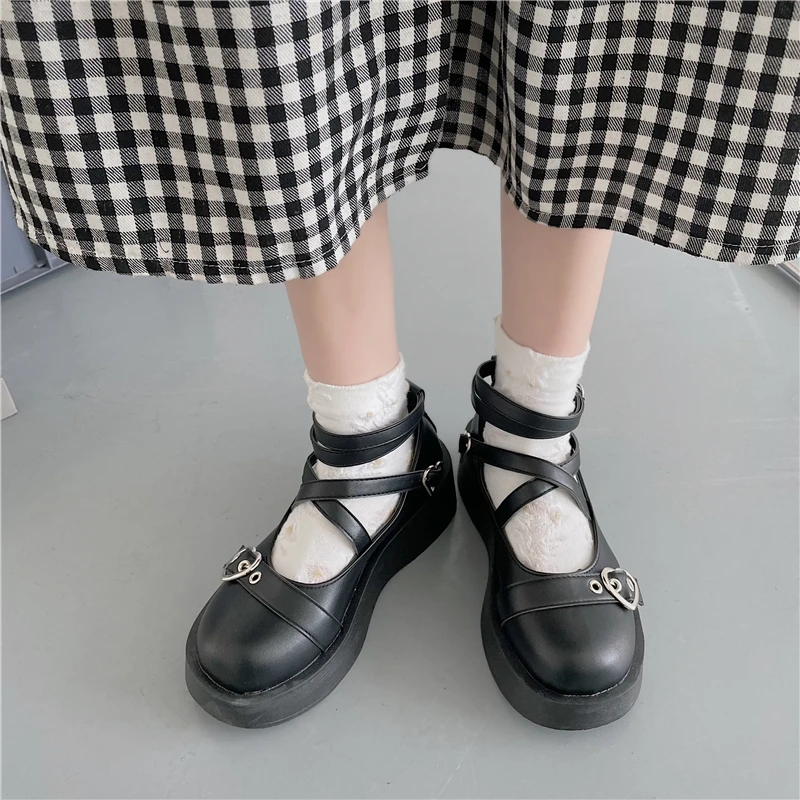 

Туфли женские на платформе, туфли-Лолиты на толстом каблуке, с перекрестной шнуровкой, милые туфли для косплея, 2022