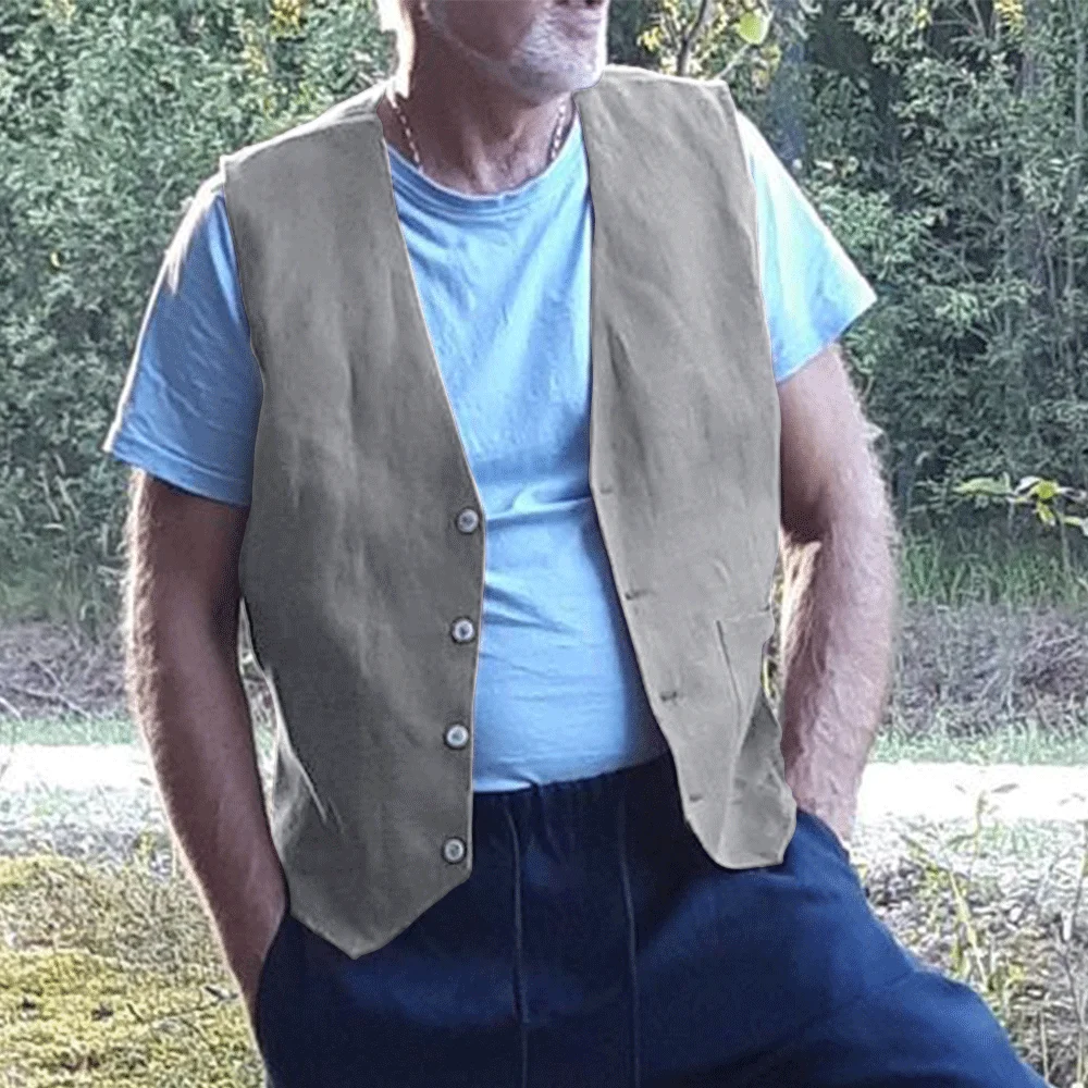 Жилетка мужская льняная повседневная безрукавка для рыбалки жилет в стиле ретро