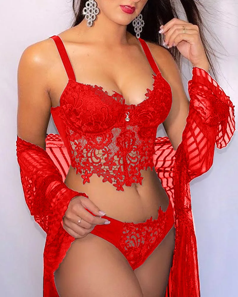 

Guipure Lace Spaghetti Strap Lingerie Set Women Sissy Clothing Suit Underwear Sexy Spring Summer Fashion Casual