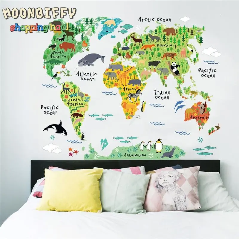 

Colorful Animal World Map Wall Stickers Living Room Home Decorations Pvc Decal Mural Art 037 Diy Office Kids Room Wall Art