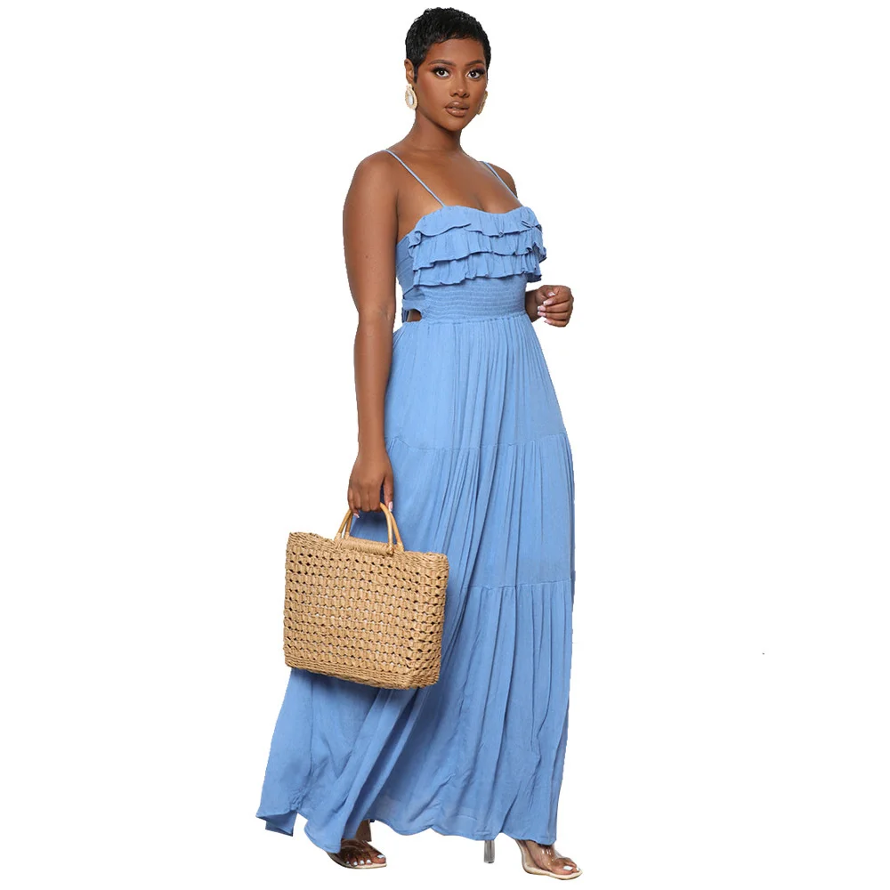 

2022 Summer Dress Fashion Casual Sling Dress Loose Fungus Edge Casual Backless Bow Tie Women's Dress