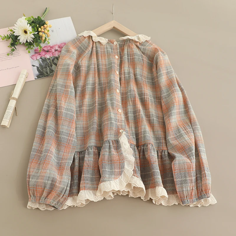 Новая хлопковая и льняная рубашка в полоску с кружевным воротником женская