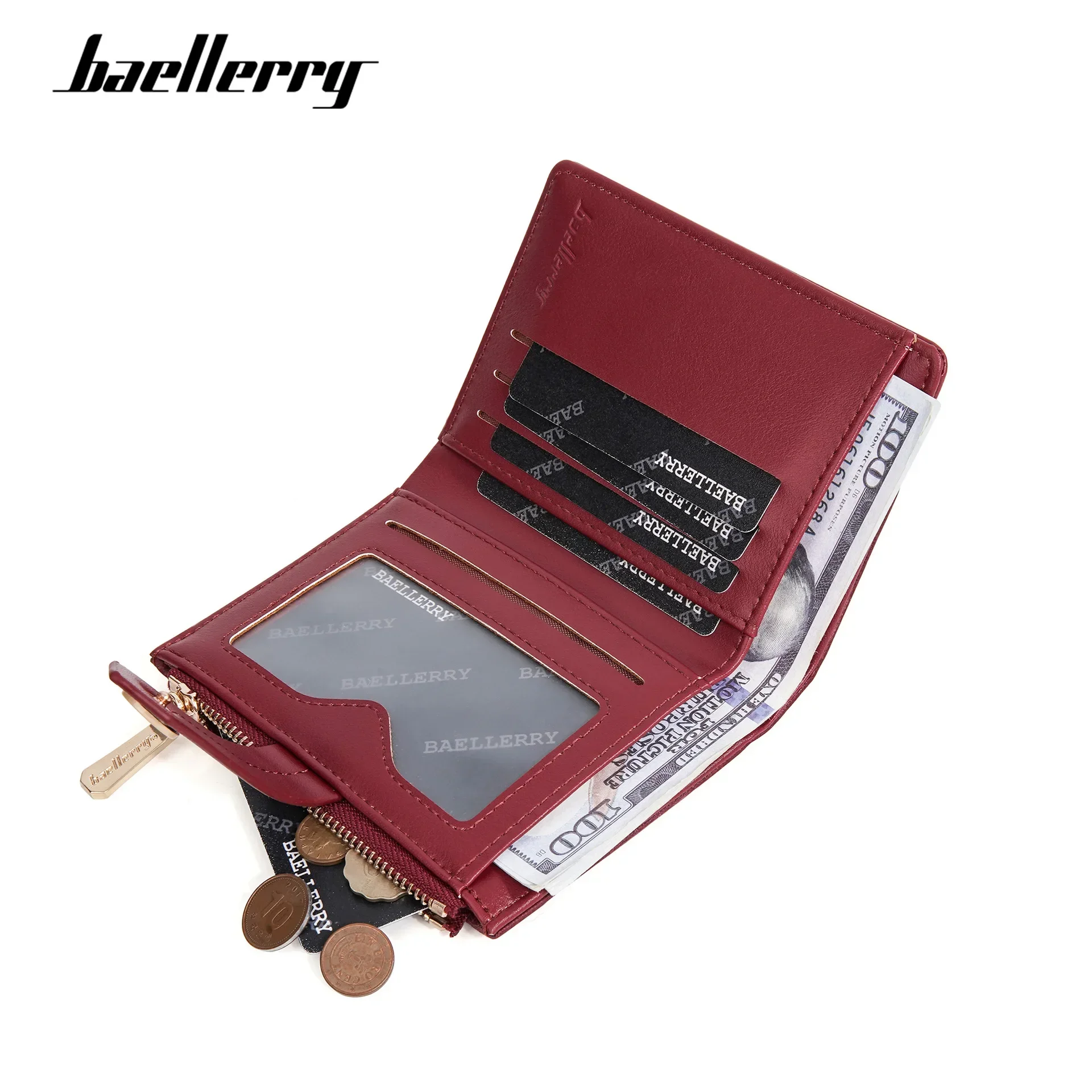 Женский кожаный кошелек на молнии с отделением для карт