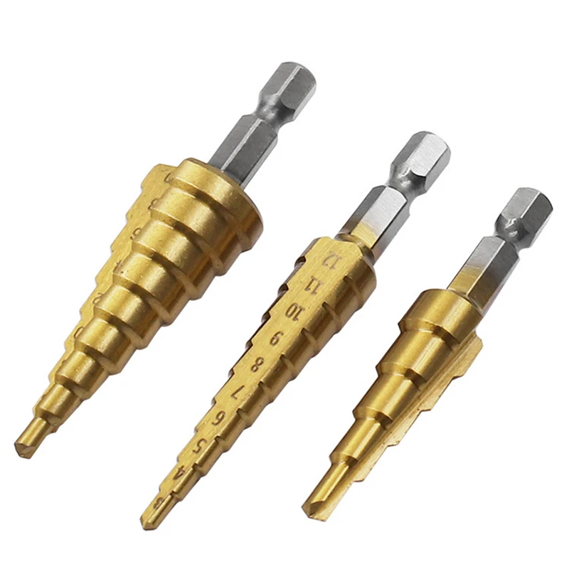Набор ступенчатых сверл из быстрорежущей стали с титановым покрытием для дерева