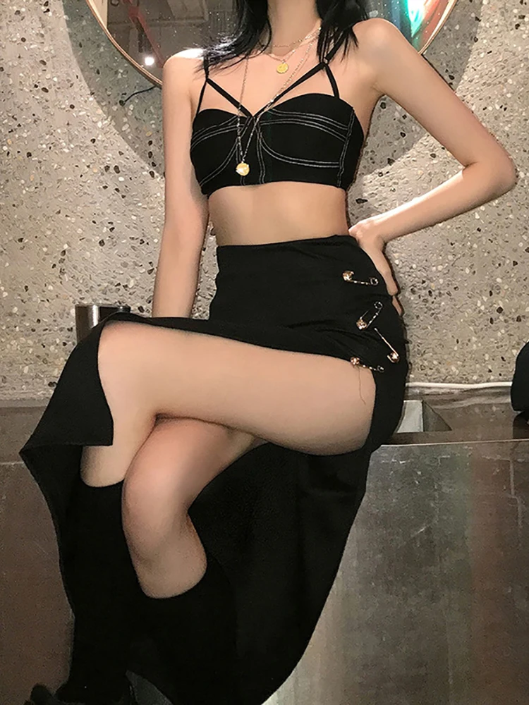 Женская Юбка-миди Goth Dark Mall черная альтернативная одежда в стиле эмо