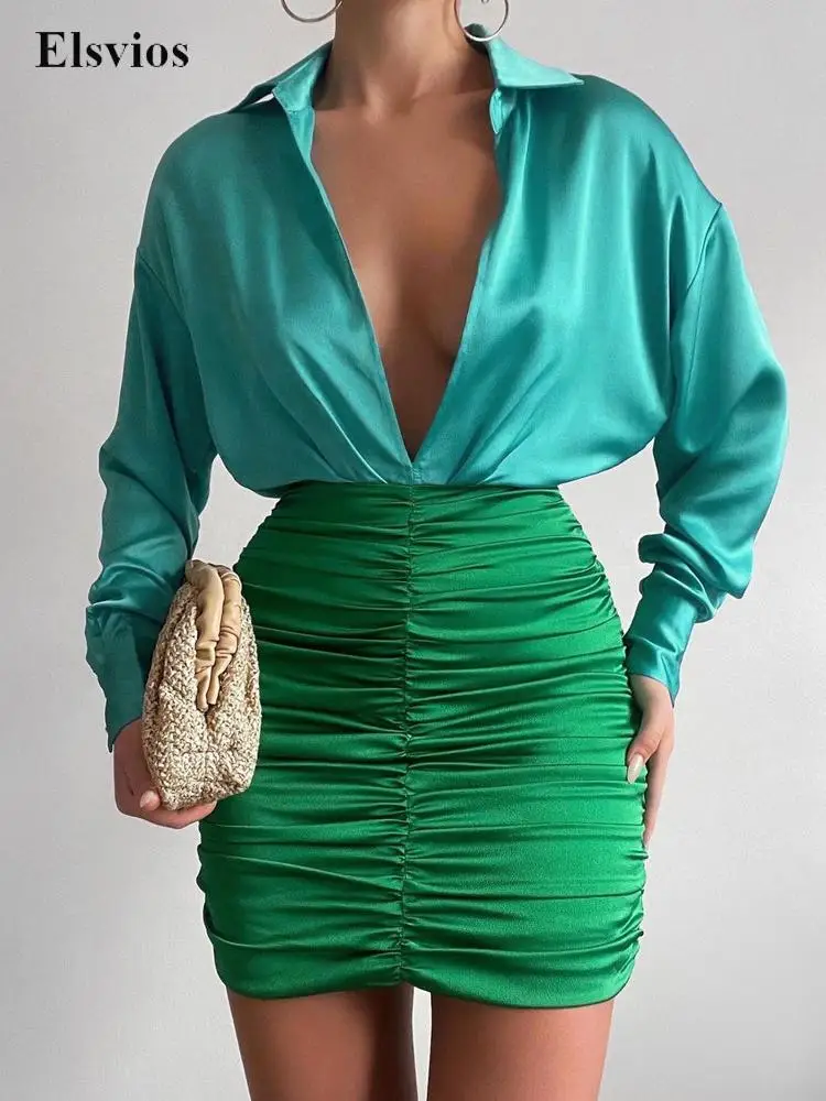 

Женское элегантное атласвечерние вечернее платье с длинным рукавом, сексуальное облегающее платье с V-образным вырезом, модное двухцветное...