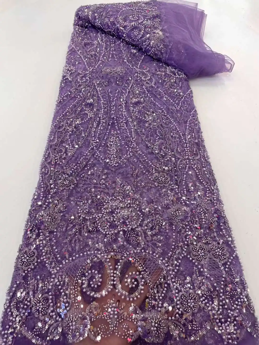 Nigerian French Sequins Lace Fabric Hot Sale Handmade 2022 Embroidered African Beaded Net Mesh Lace Fabric For Women Dress 3 Nigerian French Sequins Lace Fabric Hot Sale Handmade 2022 Embroidered African Beaded Net Mesh Lace Fabric For Women Dress 3