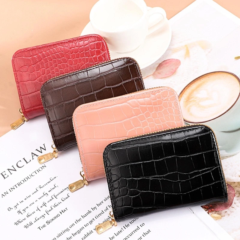 

Women Business Card Holder Pu Leather Bank Credit Cards Wallet Bag Zipper Case Coin Purse Organizer