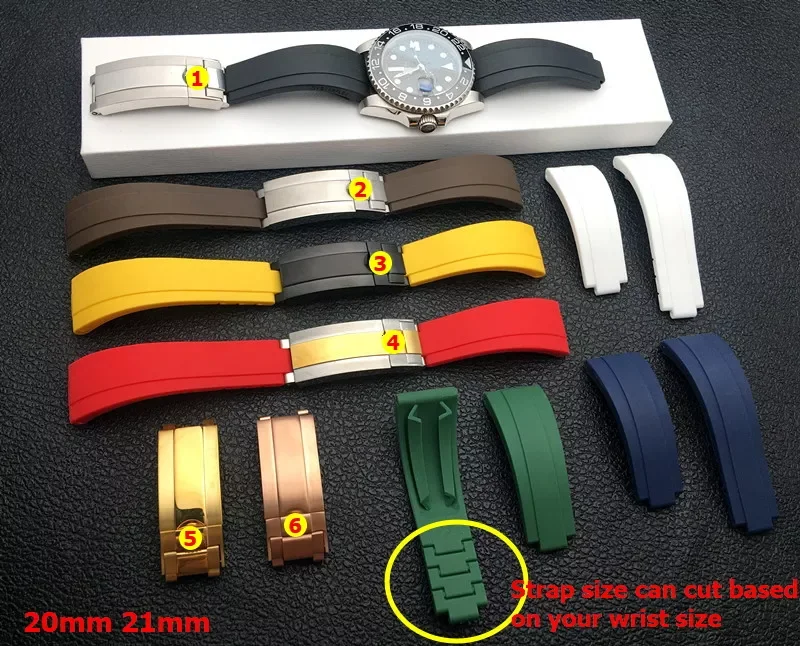 

version 20mm 21mm Nature Rubber Watchband watch band For Role strap Submariner Daytona GMT OYSTERFLEX DEEPSEA SEAMARSTER