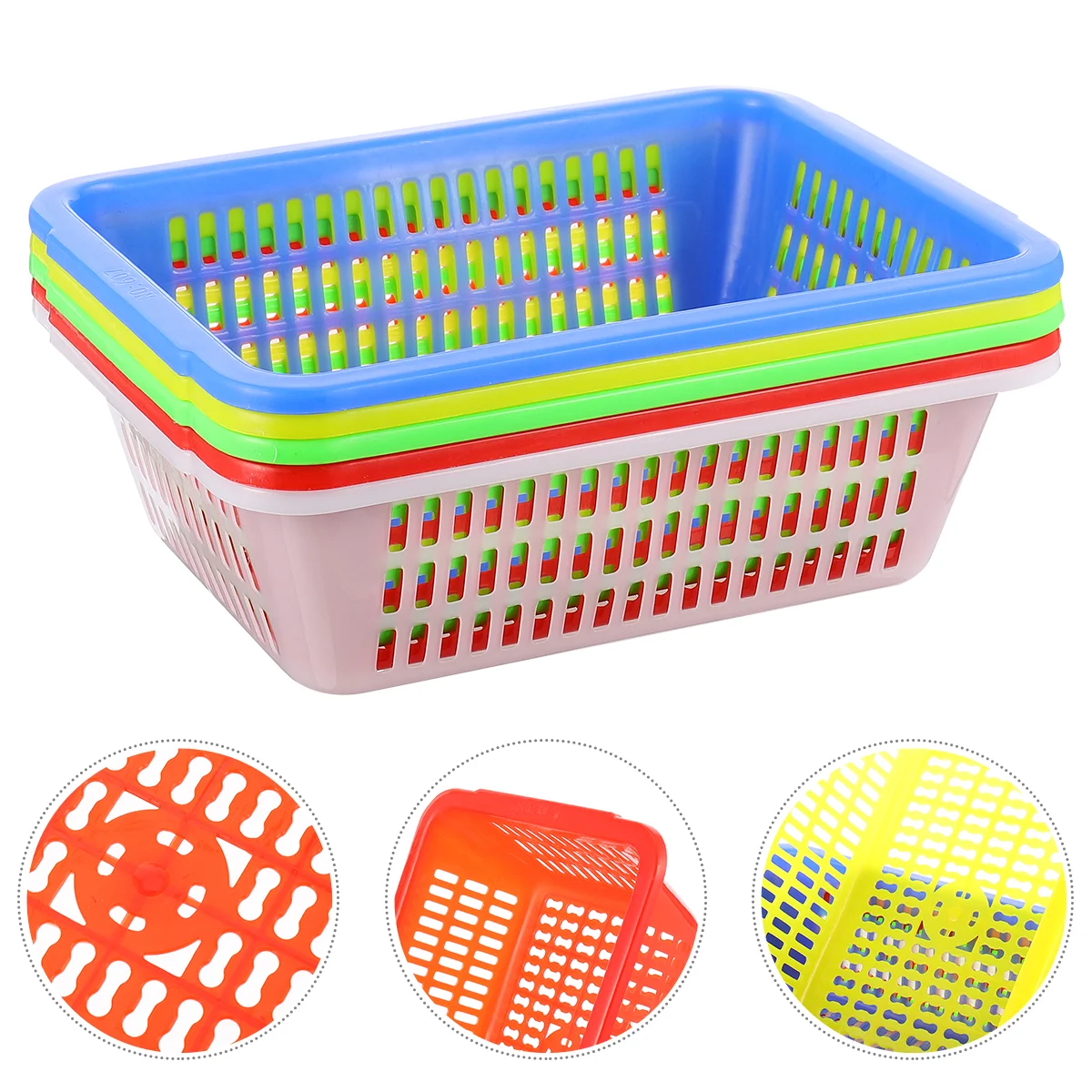 

5 Pcs Basket Food Baskets Home Noodle Strainer Oblong File Holders Plastic Storage Drain Square