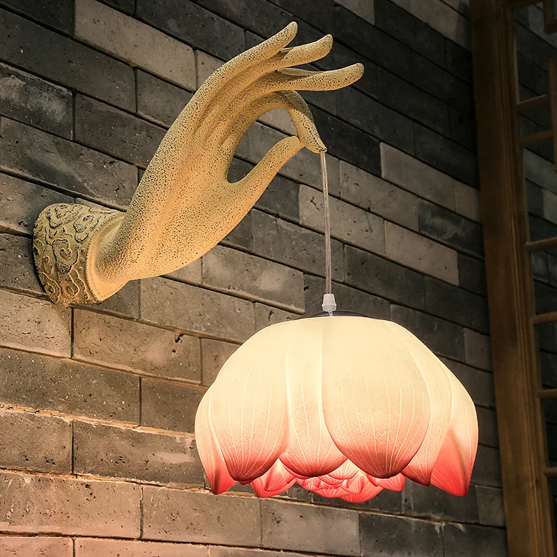

chinese lotus wall lamp creative art hallway corridor left right hands lamp decoration bra teahouse courtyard wall light WF1112