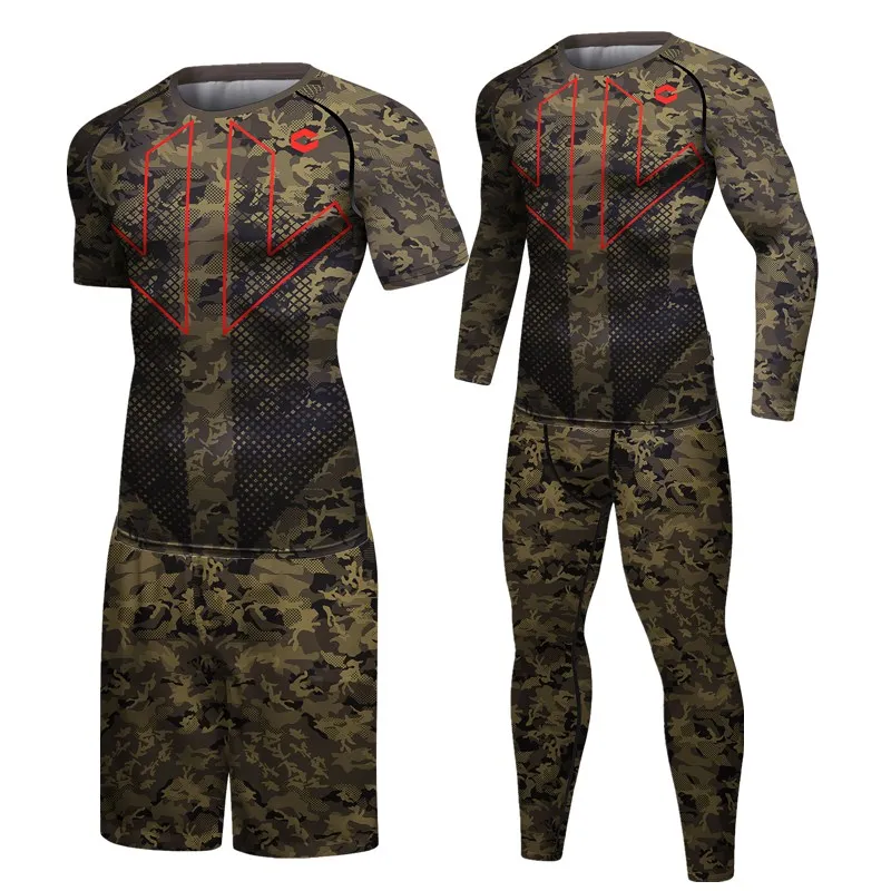 

Компрессионные боксерские трикотажные изделия MMA BJJ Rashguard, футболки + леггинсы, спортивный костюм для фитнеса, Муай Тай, мужской спортивный к...