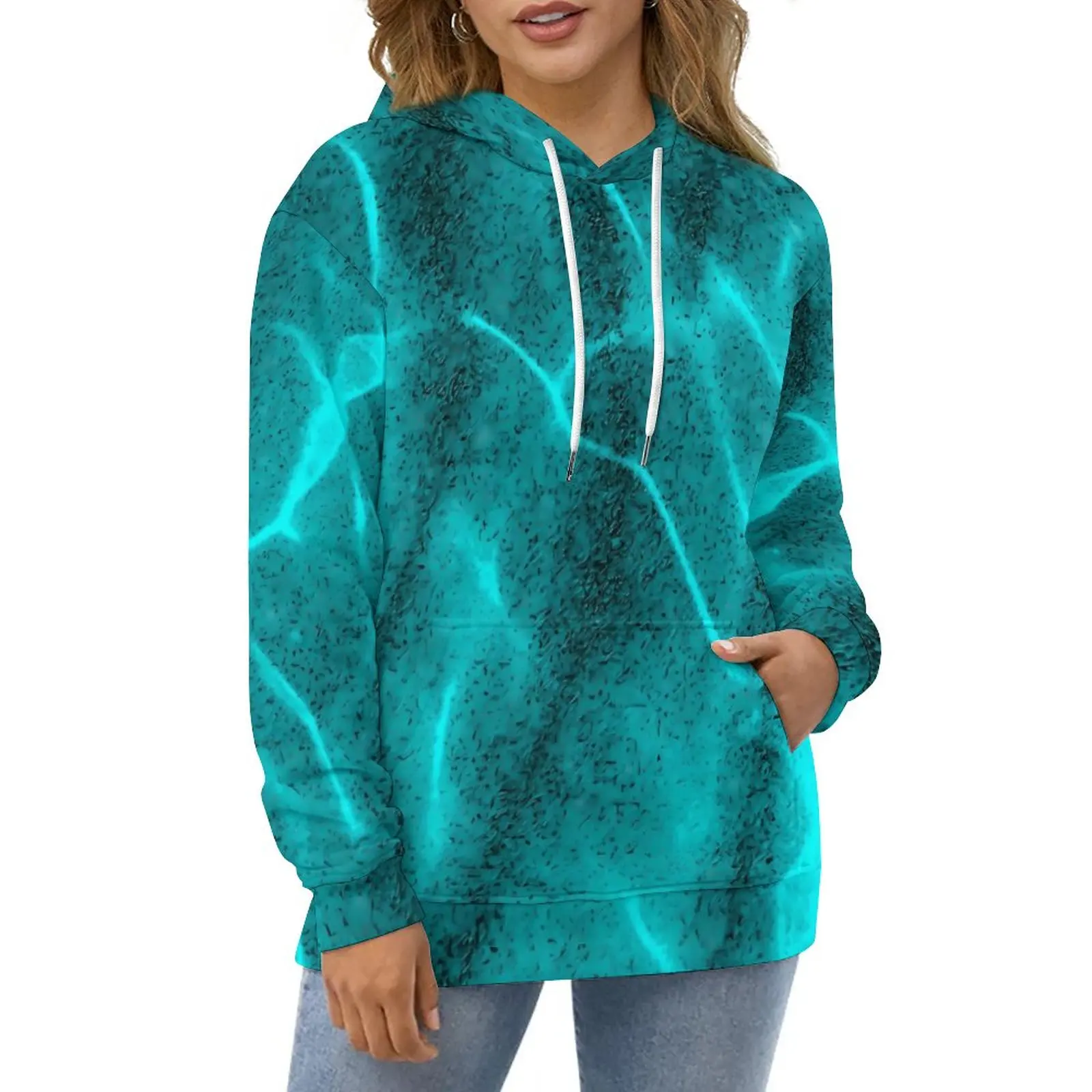 

Teal Shallow Water Hoodies Long Sleeve Crystalline Sea Aesthetic Casual Hoodie Hip Hop Oversized Print Loose Hooded Sweatshirts