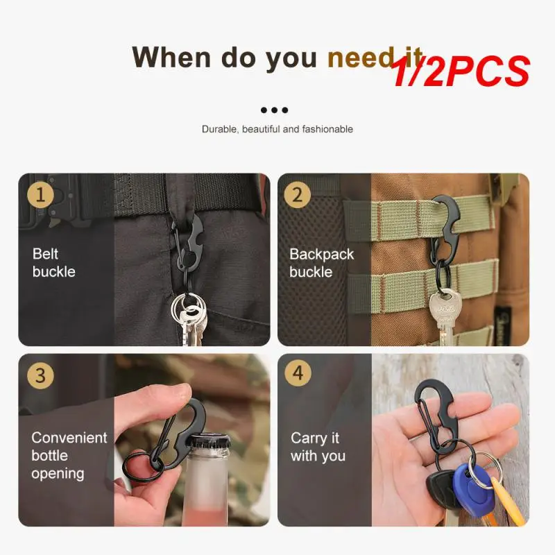 

1/2PCS Backpack Auxiliary Buckle Stainless Steel Metal Carabiner Black Hanging Buckle Camping Equipment Key Chain Durable