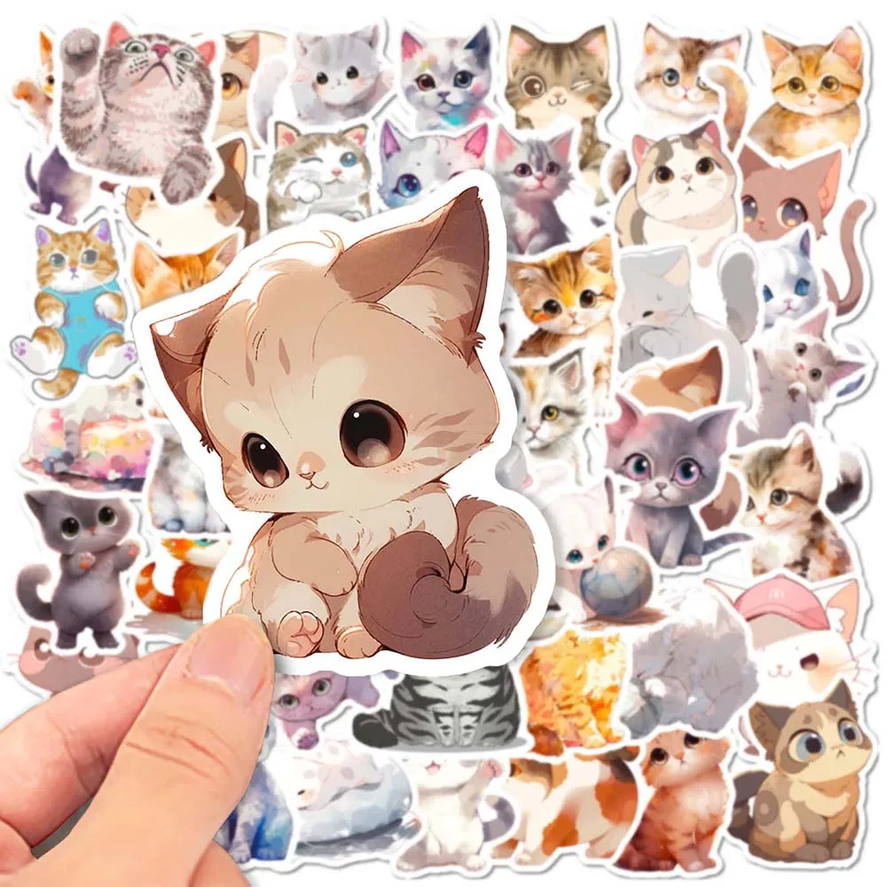 10/50Pcs Kawaii Painting Watercolor Cat Stickers Pack For Kids Cartoon Cute Graffiti Decals Scrapbooking Luggage Laptop Sticker