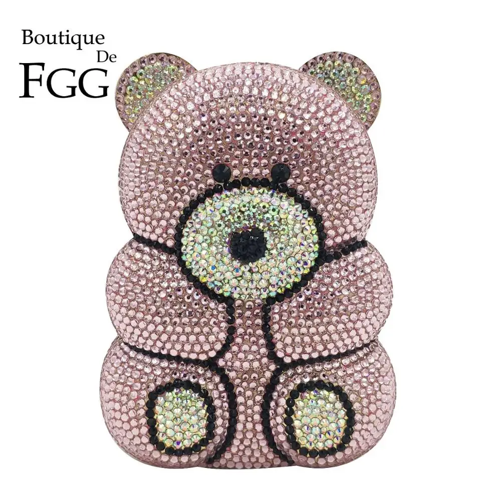 Boutique De FGG розовый плюшевый мишка женские вечерние сумки с кристаллами Жесткий