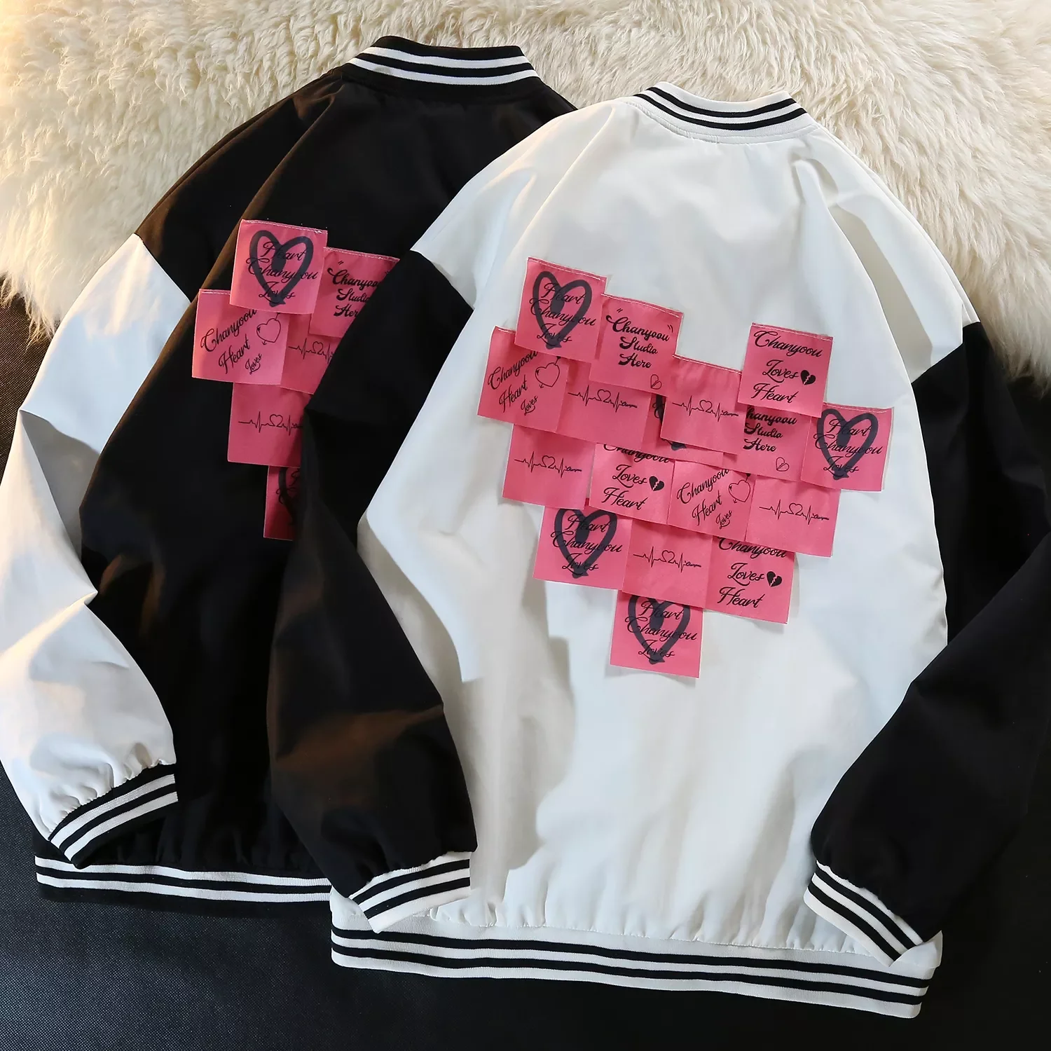 

2022NEW new baseball uniform jacket men and women autumn new ins tide brand jacket bear convenience stickers color matching coup