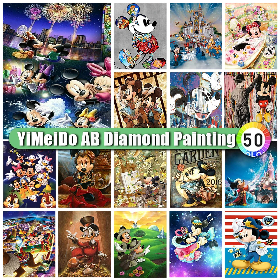 

5d Diy AB Diamond Painting Disney Mickey Minnie Cross Stitch Diamond Mosaic Cartoon Embroidery Handmade Kits Kids Room Wall Art