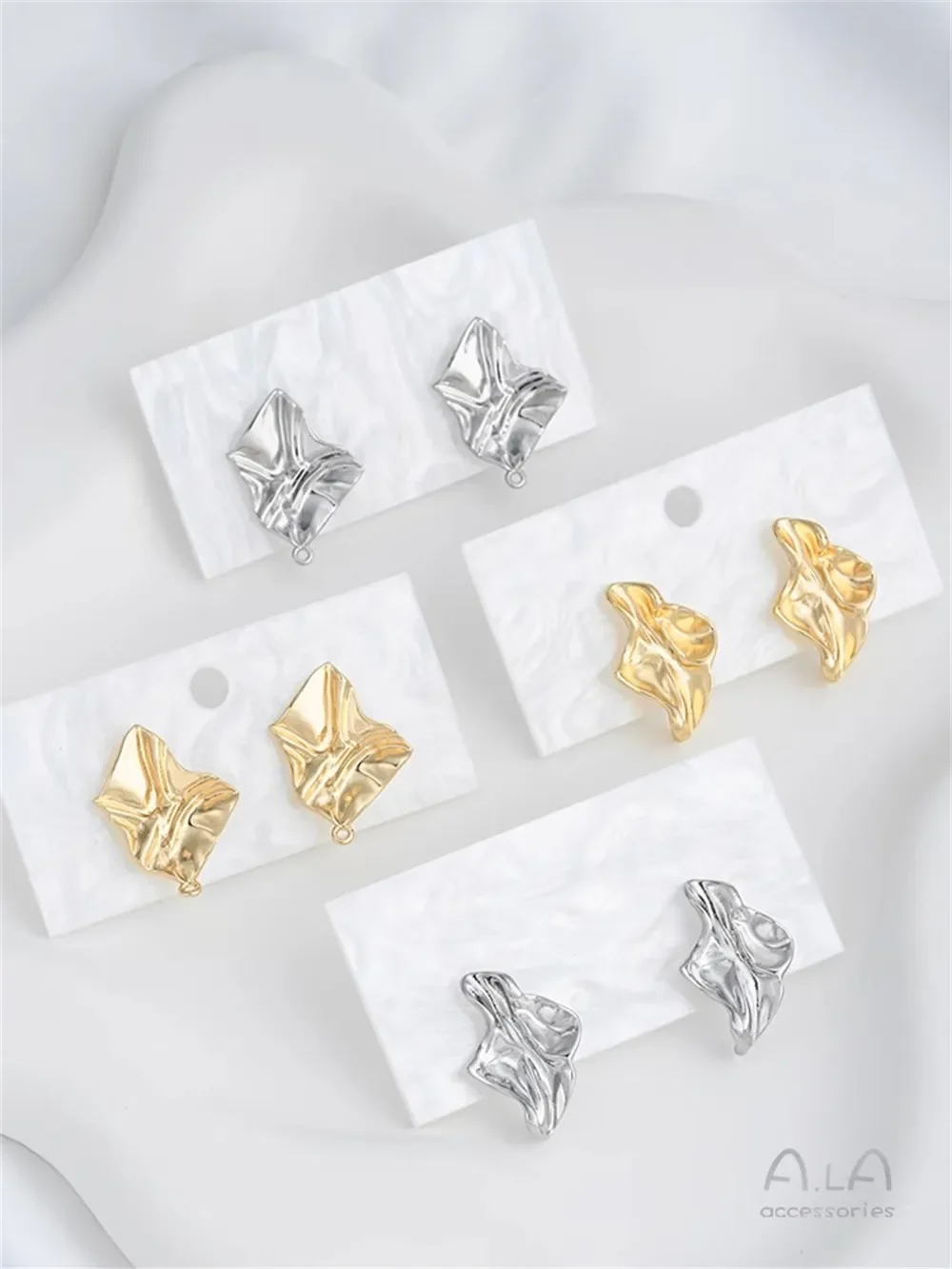 Плиссированные серьги с бриллиантами в форме золота 14 карат кольцами серебро 925