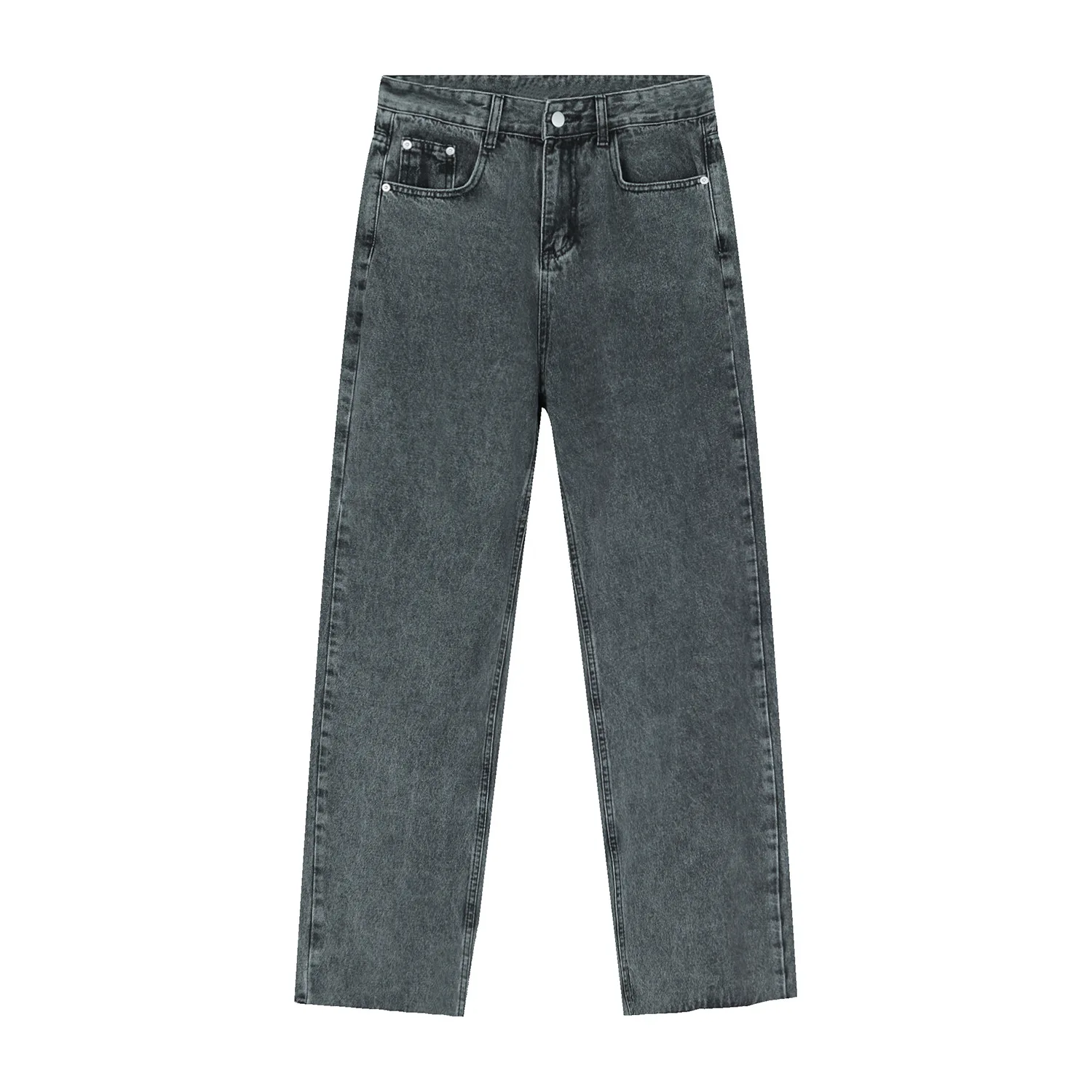 Four seasons men's Korean version split raw edge pocket stitching jeans men's wide leg pants fashion streetwear ins hot sale