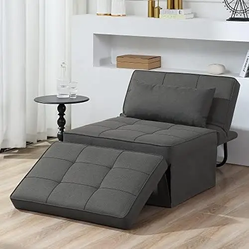 

Bed, 4 in 1 Multi-Function Folding Ottoman Breathable Linen Couch Bed with Adjustable Backrest Modern Convertible Chair for Livi