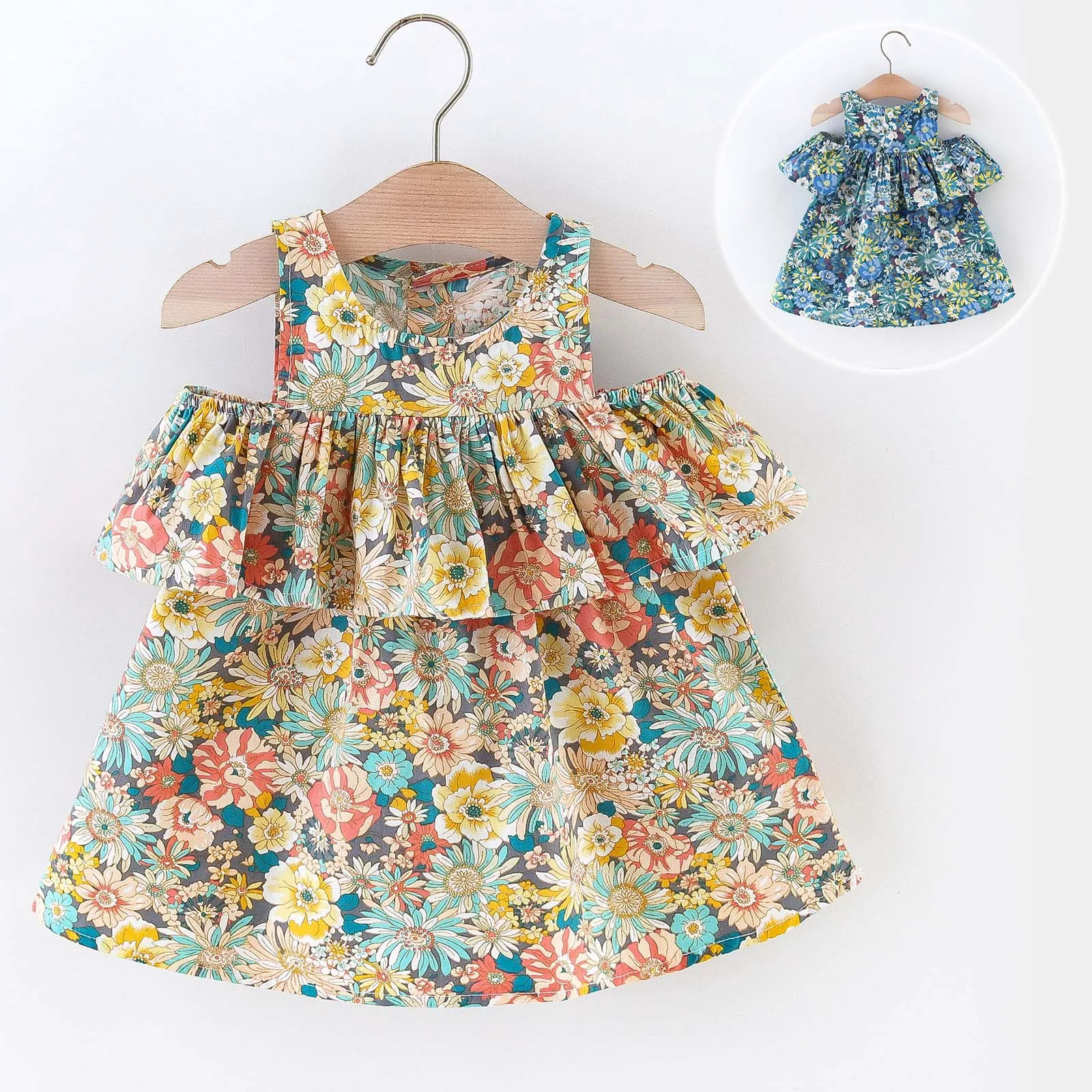 

6M-3Y Infant Baby Girls Summer Dress 2022 Sleeveless Ruffles Floral Printed Princess Dress Vacation Beach Outfits Dropshipping