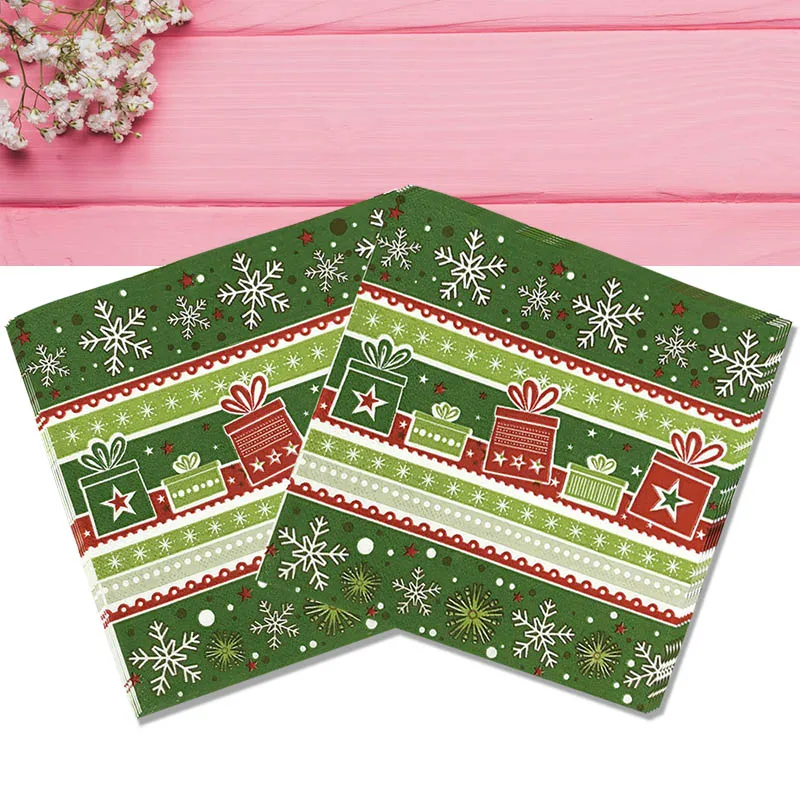 

10PCS Christmas Gifts Snowflakes Printed Paper Napkins Craft Decoupage Serviette For Wedding Birthday Party Tissue Table Decor