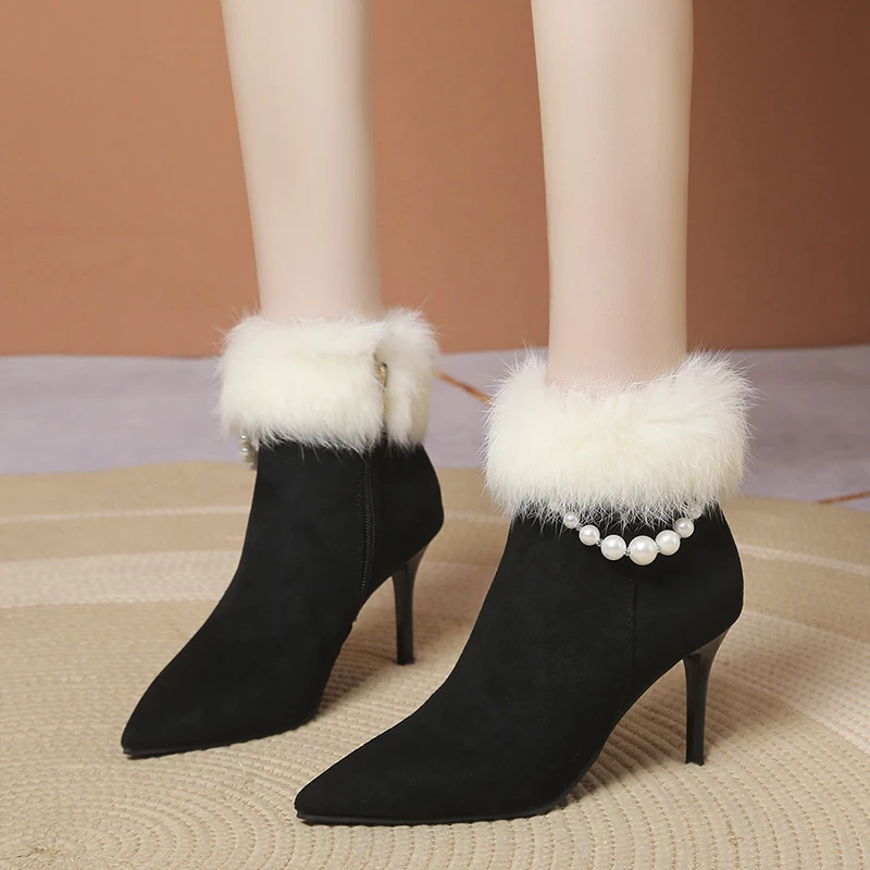 Hairy Comfortable Fashion Boots for Women In New Autumn Winter Season Thin Heel Femininity High Heel Plush Fashion Bare Boots