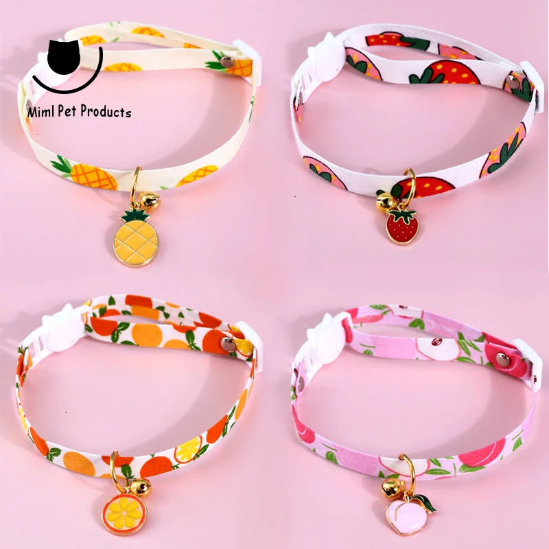 

Pet fruit bells adjustable safety buckle pineapple strawberry collar cat dog accessory necklace