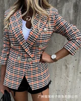 houndstooth office blazer women causal double button lapel suit blazer autumn fashion female top coats 2022