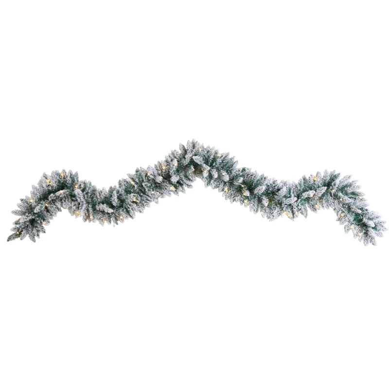 

Flocked White Prelit LED Battery Operated Garland, 108" (White)