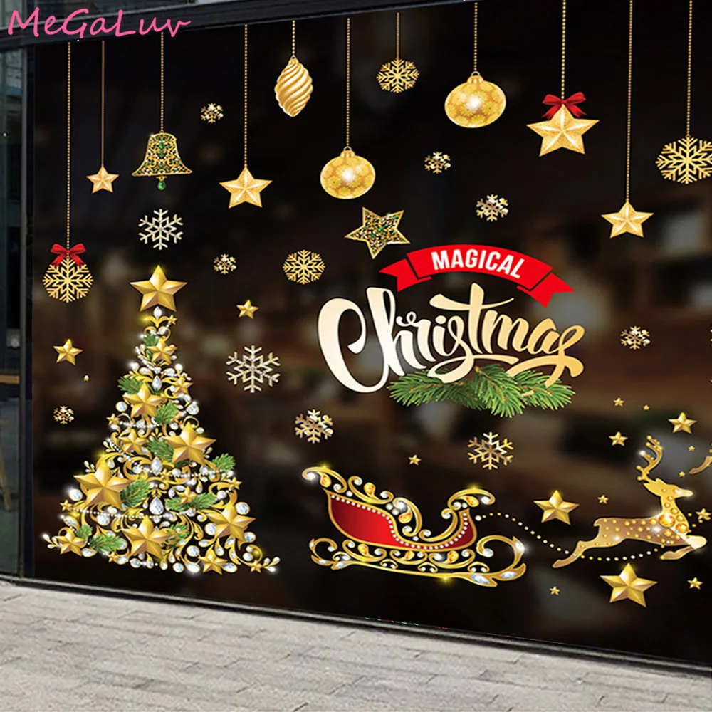 

2023 Christmas Window Stickers Santa Claus Elk Window Clings Wall Decal Merry Christmas Decorations For Home New Year Navidad
