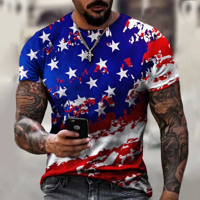 

2022 Spot Amazon Express wish Europe and the United States men's new flag Independence Day 3D printed short-sleeved T-shirt