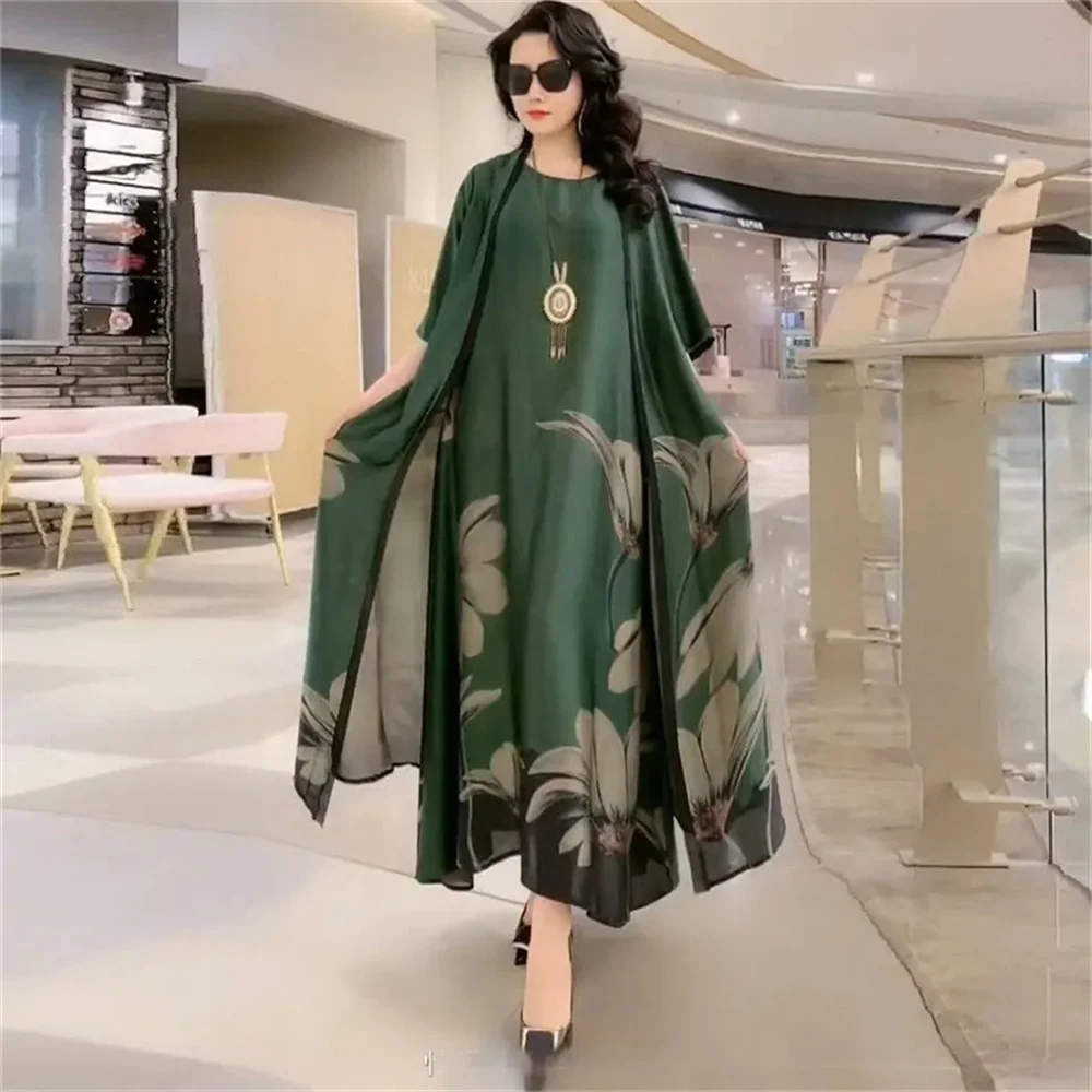 2022 Mother Dress Suit Summer Casual Fashion Printing Two Piece Suits Long Dress Suits Women Temperament Dress Sets Female Suits images - 6