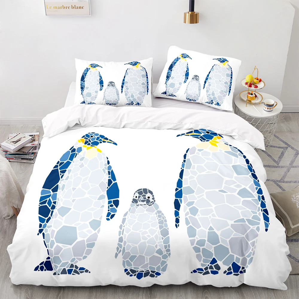 

Kawaii Penguin Duvet Cover Geometric Animals Bedding Set Ultra Soft Set with Pillowcase for King Queen Double Size Home Textile